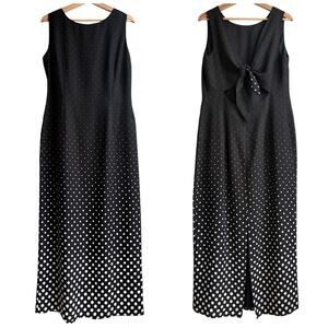 Maggy London Black Cream Polka Dot Gradient Maxi Dress Cut out Tie Back 14